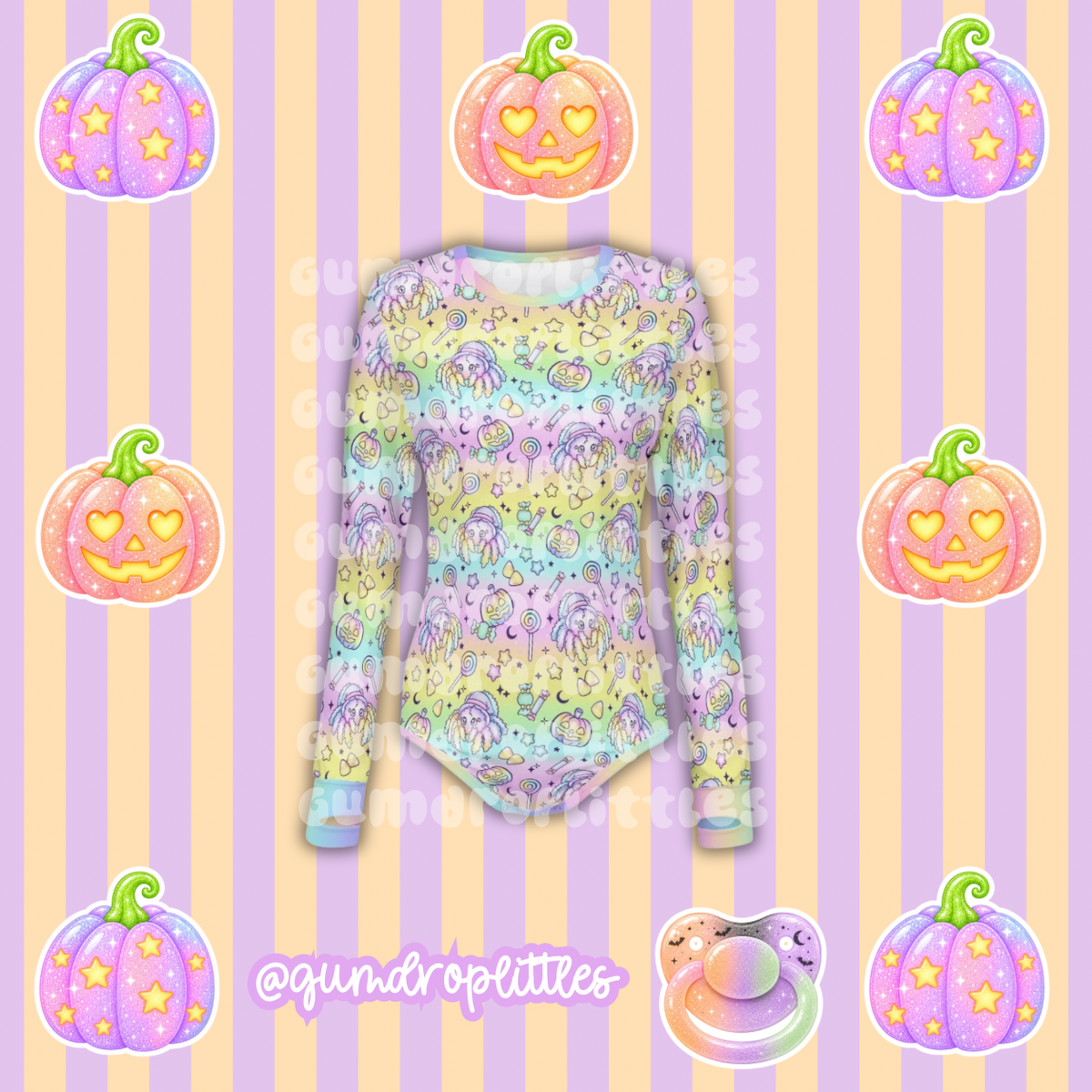 ABDL Halloween Rainbow Candy Spiders Long Sleeve Onesie