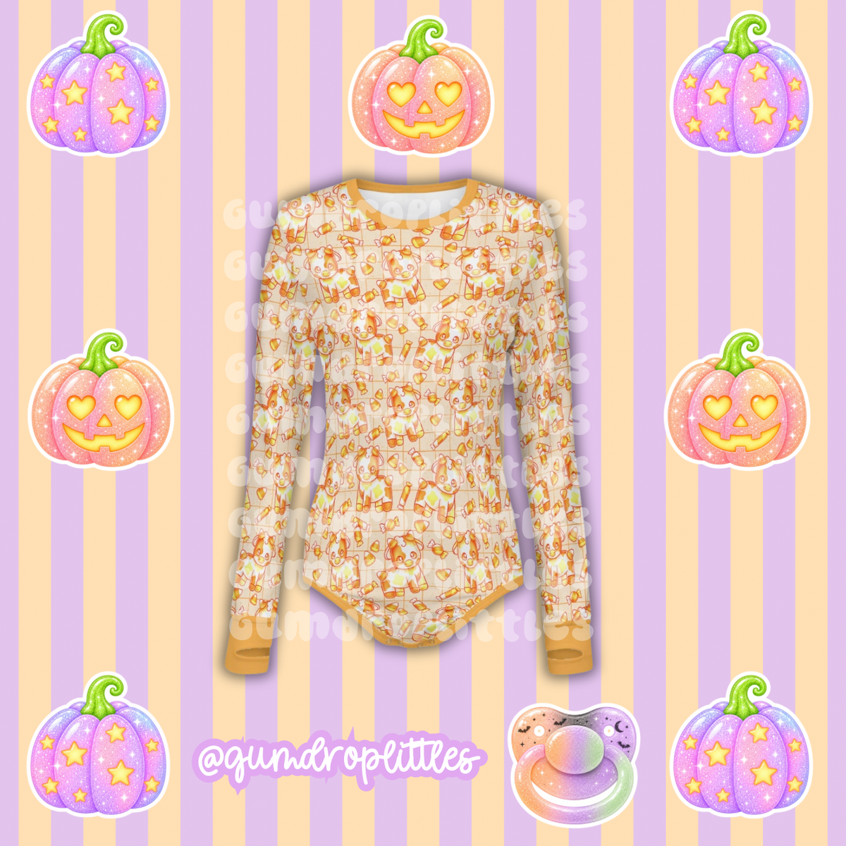 ABDL Candy Corn Cow Long Sleeve Onesie