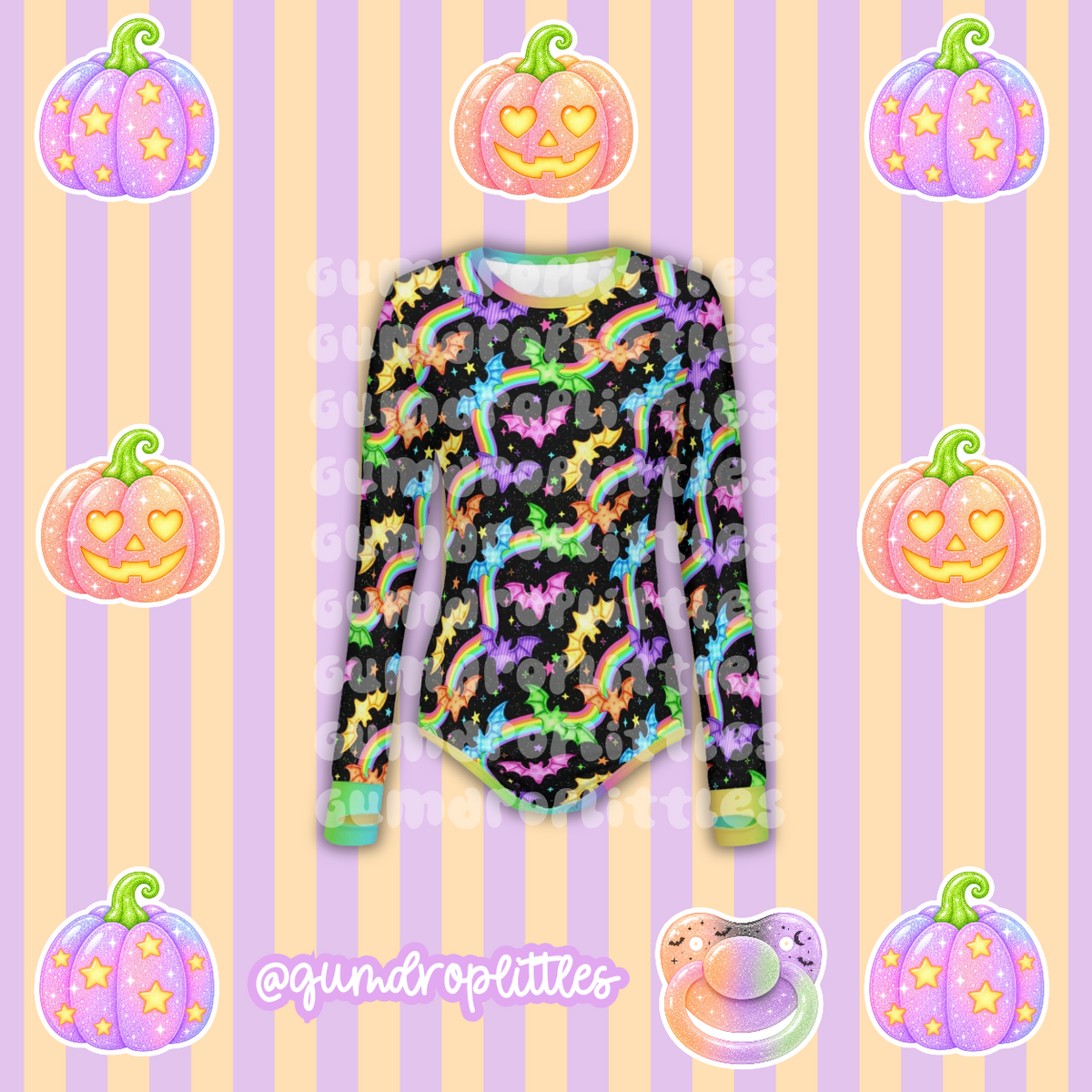 ABDL Halloween rainbow Bats Long Sleeve Onesie
