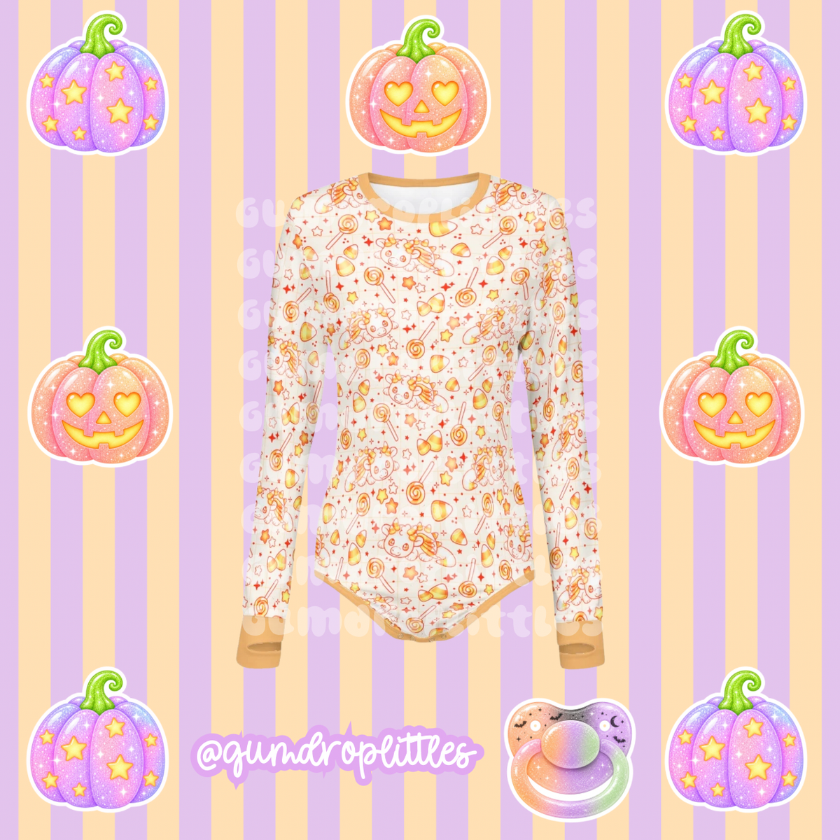 ABDL Candy Corn Dragon Long Sleeve Onesie