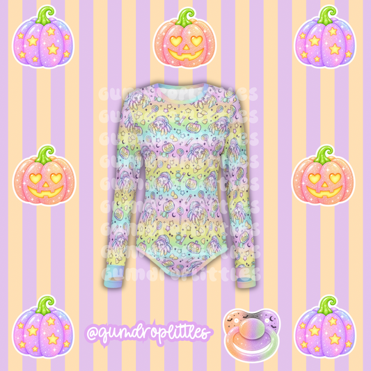 ABDL Halloween Rainbow Candy Spiders Long Sleeve Onesie